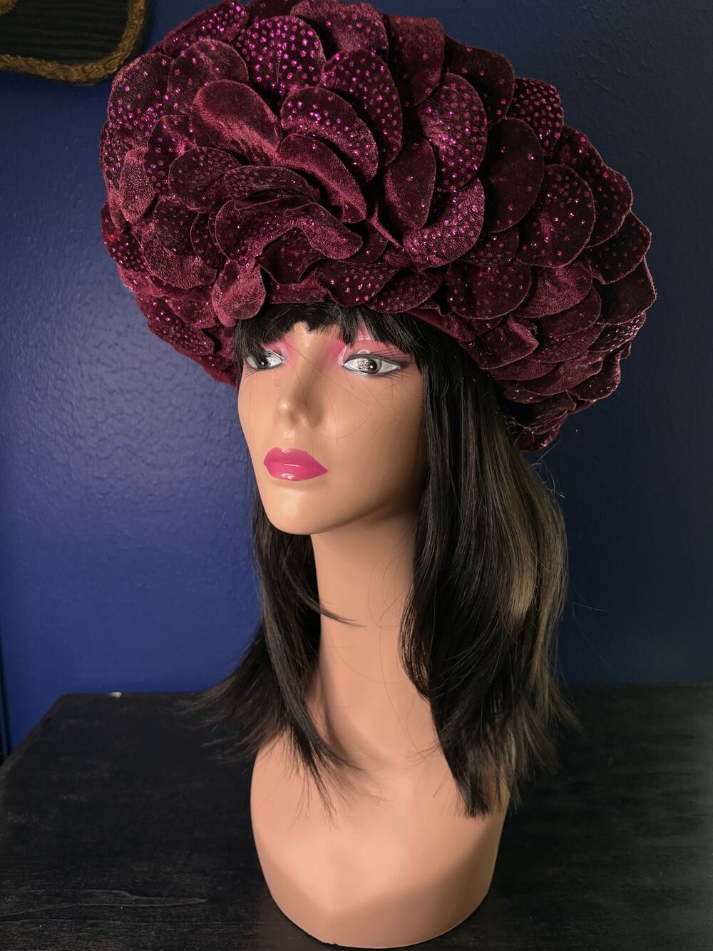 Vintage Jack McConnell Couture Floral Hat in Burgundy